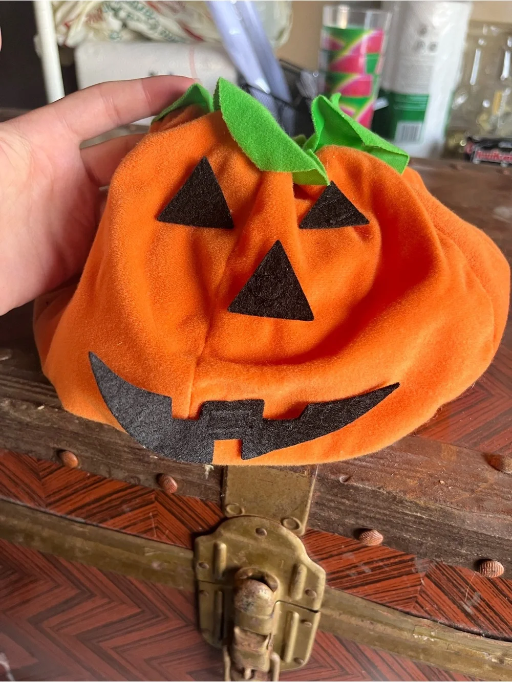 Build-A-Bear Orange Pumpkin Jack-O'-Lantern costume with Hat with Green Leaves